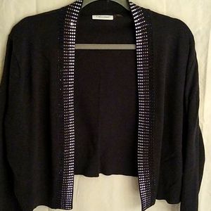 Calvin Klein gray Jeweled cardigan sweater bolo